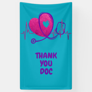 Hartcurve met medische stethoscoop 2 spandoek