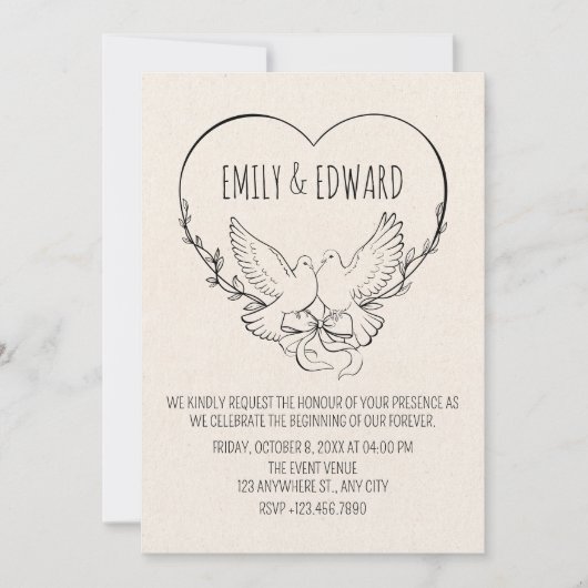 Hartduiven bruiloft kaart (Voorkant)