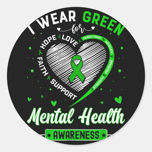 Harte ik Draag groen voor geestelijke gezondheidsv Ronde Sticker (Voorkant)