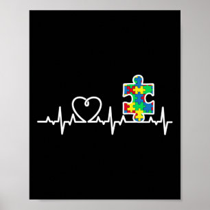 Harte puzzelstukjes hartslag Cool Autisme Awarenes Poster