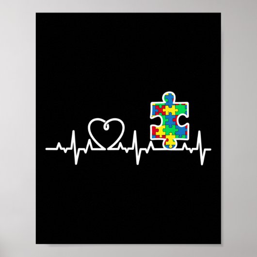 Harte puzzelstukjes hartslag Cool Autisme Awarenes Poster (Voorkant)