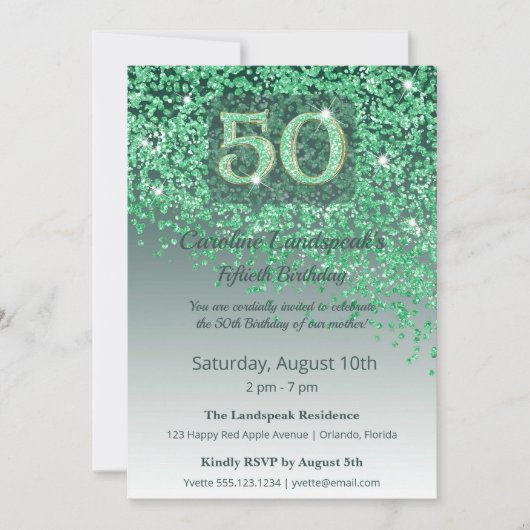 Hartelijk 50ste verjaardagsfeest groene glitter kaart (Voorkant)