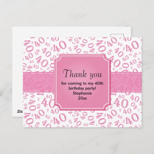 Hartelijk Bedankt: 40e roze/witte patronen van het Briefkaart (Voorkant / Achterkant)