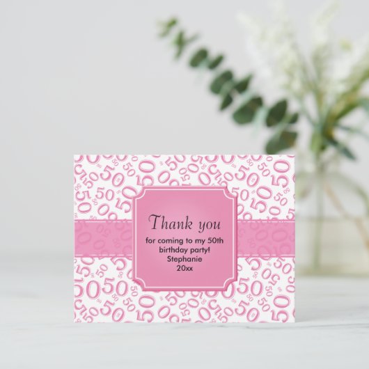Hartelijk Bedankt: 50th Birthday Number Pattern Pi Briefkaart (Staand voorkant)