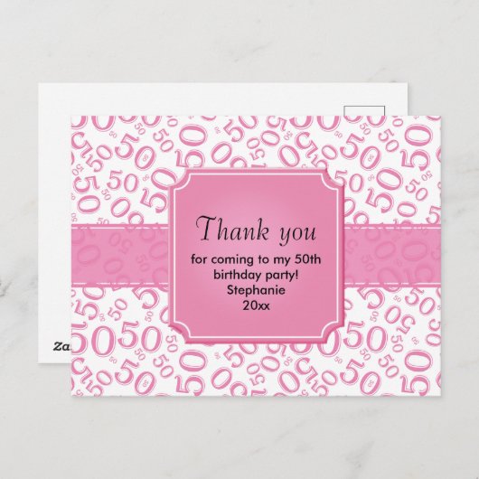 Hartelijk Bedankt: 50th Birthday Number Pattern Pi Briefkaart (Voorkant / Achterkant)