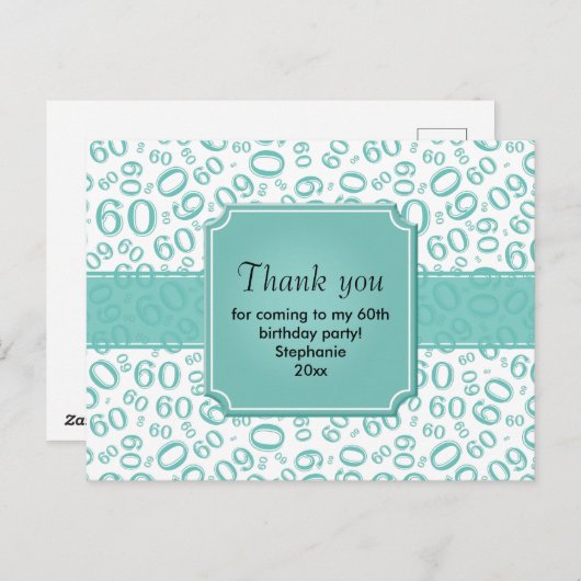 Hartelijk Bedankt: 60th Birthday Number Pattern Bl Briefkaart (Voorkant / Achterkant)