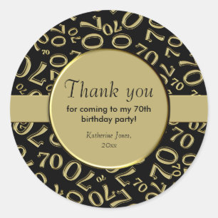 Hartelijk Bedankt:  70th Number Pattern Gold en Bl Ronde Sticker