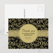 Hartelijk Bedankt: 80th Gold/Black Birthday Number Briefkaart (Voorkant / Achterkant)