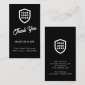 Hartelijk Bedankt | Bedrijfs Logo Modern Black Kortingskaartje (Voorkant / Achterkant)