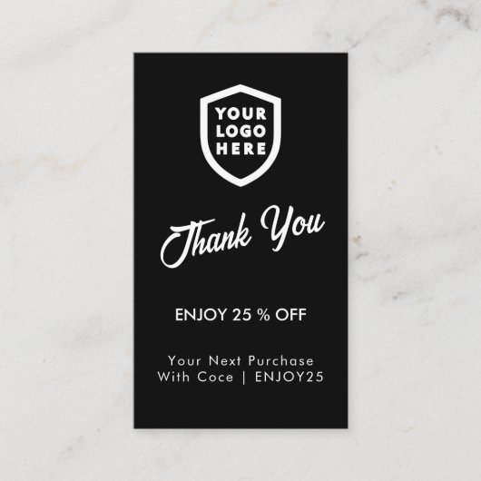 Hartelijk Bedankt | Bedrijfs Logo Modern Black Kortingskaartje (Voorkant)