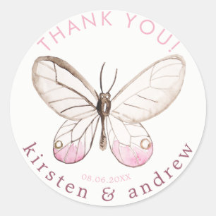Hartelijk Bedankt! Blush Butterfly Weddenschap Sti Ronde Sticker