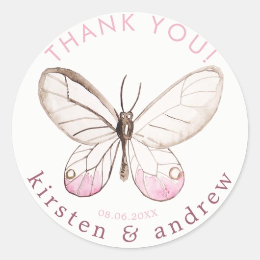 Hartelijk Bedankt! Blush Butterfly Weddenschap Sti Ronde Sticker (Voorkant)