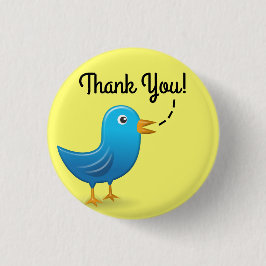 Hartelijk Bedankt! Cheery Blue Bird op Bright Yell Ronde Button 3,2 Cm