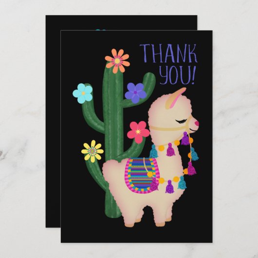 Hartelijk Bedankt! | Cute Llama | Je past je aan Bedankkaart (Voorkant / Achterkant)