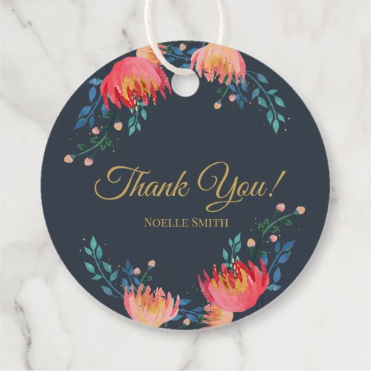 Hartelijk Bedankt! Donkerblauw, elegant, roofbloem Bedankjes Labels (Achterkant)