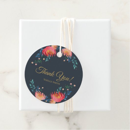 Hartelijk Bedankt! Donkerblauw, elegant, roofbloem Bedankjes Labels (In situ)