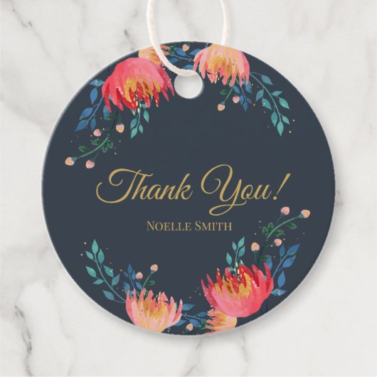 Hartelijk Bedankt! Donkerblauw, elegant, roofbloem Bedankjes Labels (Voorkant)