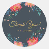 Hartelijk Bedankt! Donkerblauw, elegant, roofbloem Ronde Sticker (Voorkant)