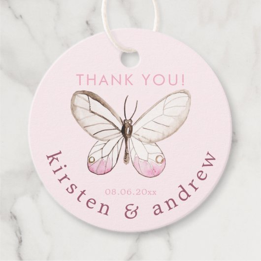Hartelijk Bedankt! Elegant Blush Pink Butterfly We Bedankjes Labels (Voorkant)