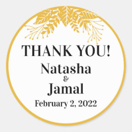 Hartelijk Bedankt! Elegant Mustard Yellow Leaves W Ronde Sticker