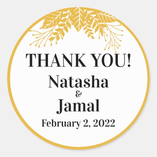 Hartelijk Bedankt! Elegant Mustard Yellow Leaves W Ronde Sticker (Voorkant)