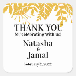 Hartelijk Bedankt! Elegant Mustard Yellow Leaves W Vierkante Sticker
