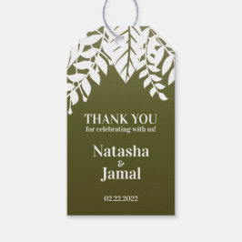 Hartelijk Bedankt! Elegant witte bladeren, olijfgr Cadeaulabel