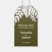 Hartelijk Bedankt! Elegant witte bladeren, olijfgr Cadeaulabel (Achterkant)