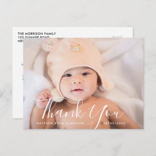 HARTELIJK BEDANKT | Handschrift baby Aankondiging Briefkaart (Voorkant / Achterkant)