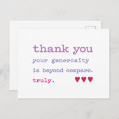 Hartelijk Bedankt. Meer generositeit dan vergelijk Briefkaart (Voorkant / Achterkant)