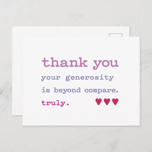 Hartelijk Bedankt. Meer generositeit dan vergelijk Briefkaart (Voorkant / Achterkant)