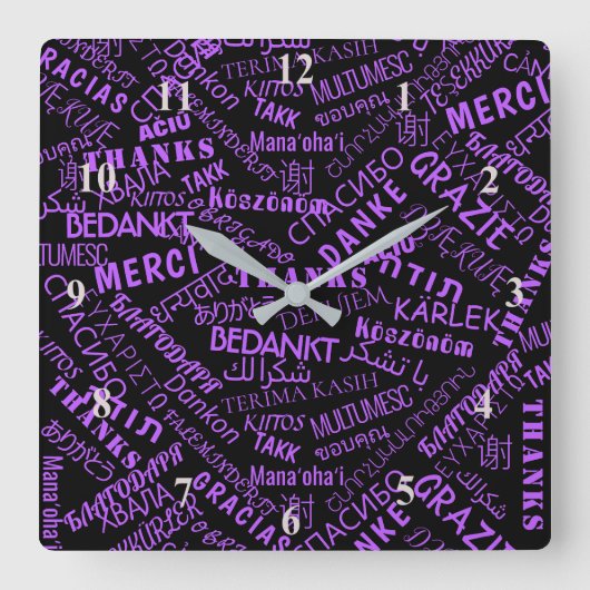 Hartelijk Bedankt! - Meertaligheid - International Vierkante Klok (Voorkant)