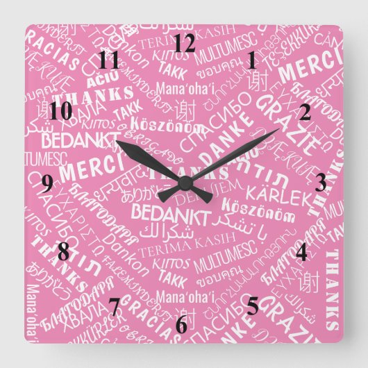 Hartelijk Bedankt! - Meertaligheid - International Vierkante Klok (Voorkant)