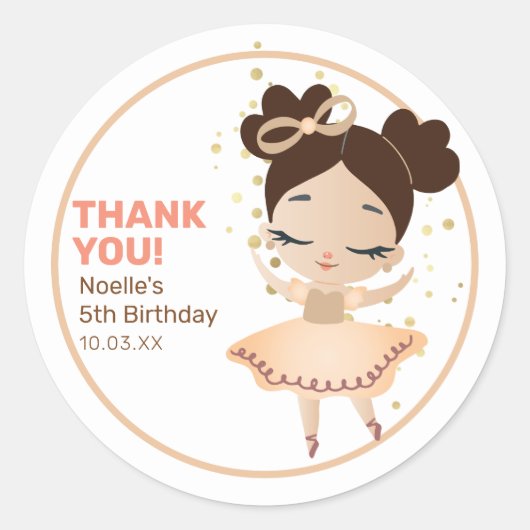 Hartelijk Bedankt! Princess Ballerina w/Bow Birthd Ronde Sticker (Voorkant)