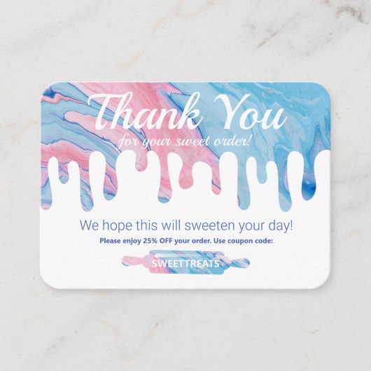 Hartelijk Bedankt | Roze blauwe marmer Bakery Disc Informatiekaartje (Voorkant)