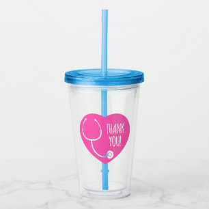 Hartelijk Bedankt Roze hartstethoscoop Acryl Drinkbeker