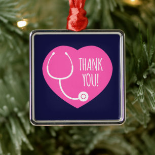 Hartelijk Bedankt Roze hartstethoscoop Metalen Ornament