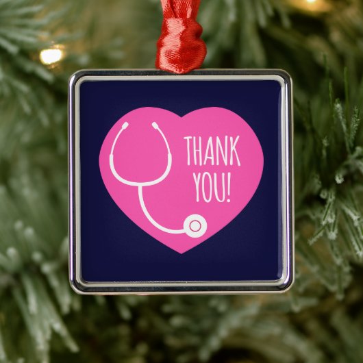 Hartelijk Bedankt | Roze hartstethoscoop Metalen Ornament (Boom)