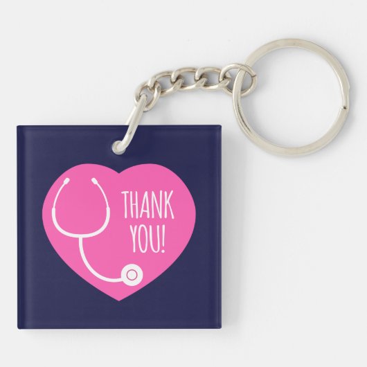 Hartelijk Bedankt | Roze hartstethoscoop Sleutelhanger (Achterkant)