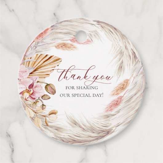 HARTELIJK BEDANKT | Rustige ivory Pampas Grass Fav Bedankjes Labels (Voorkant)
