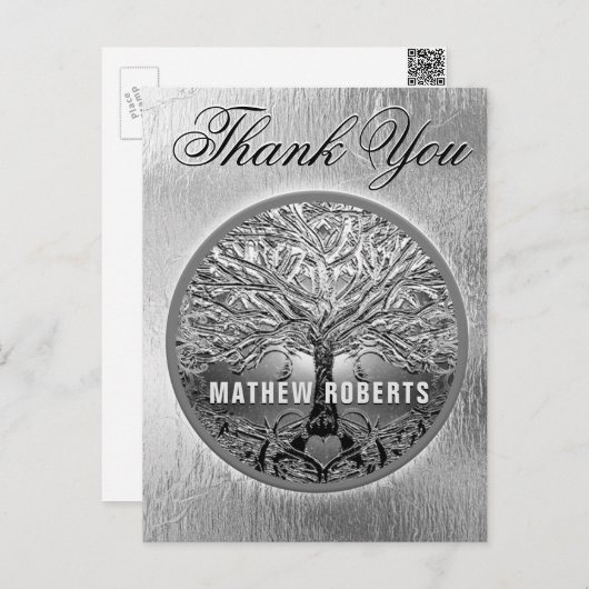 Hartelijk Bedankt | Silver Tree of Life Memorial B Briefkaart (Voorkant / Achterkant)