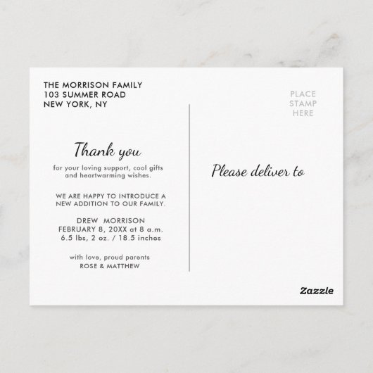 HARTELIJK BEDANKT | Stijlvolle geboorte van typogr Briefkaart (Achterkant)