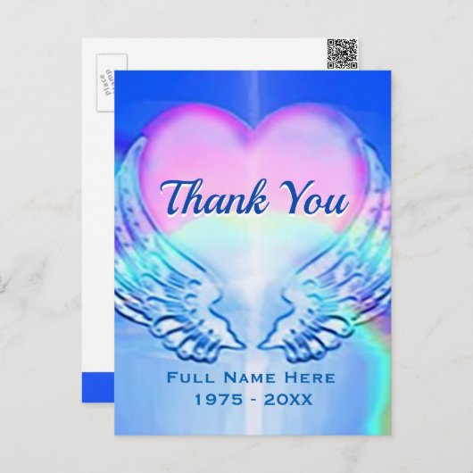 Hartelijk Bedankt | Sympathie | Hart en Angel Wing Briefkaart (Voorkant / Achterkant)