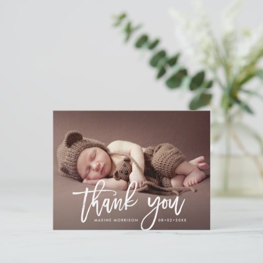 HARTELIJK BEDANKT | Witte borstel geboorte aankond Briefkaart (Staand voorkant)