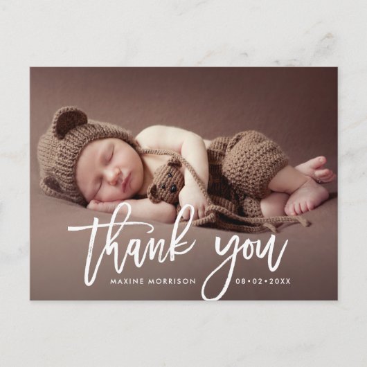 HARTELIJK BEDANKT | Witte borstel geboorte aankond Briefkaart (Voorkant)