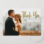 Hartelijk bericht aangepaste trouwfoto Dank u Folie Feestdagenkaart (Voorkant)