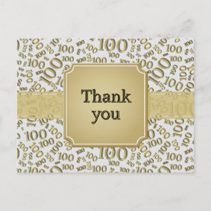Hartelijk Dank 100e Verjaardag Nummer Patroon Goud Briefkaart