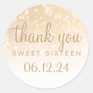 Hartelijk dank, 16 Gold Bokeh Sparkle Lights Ronde Sticker