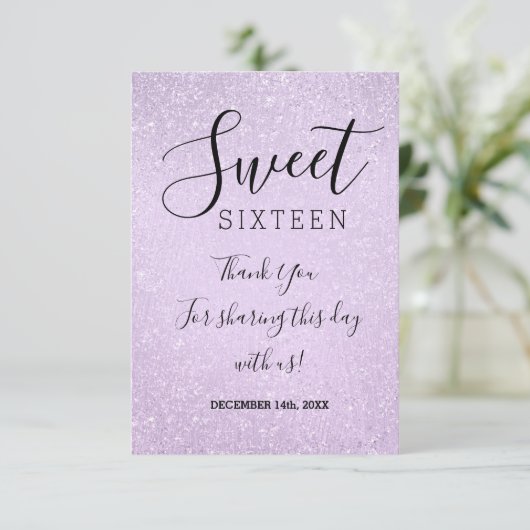 Hartelijk dank, 16-jarige Lavender Glitter Paint Bedankkaart (Staand voorkant)