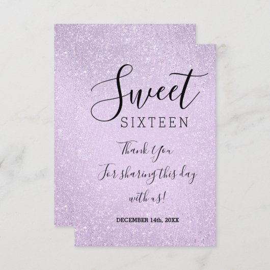 Hartelijk dank, 16-jarige Lavender Glitter Paint Bedankkaart (Voorkant / Achterkant)